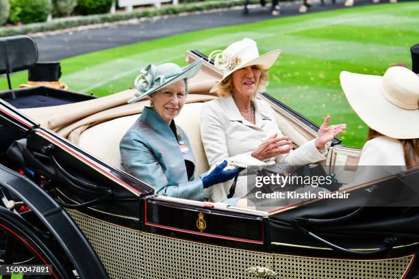 Princess Anne, Princess Royal and Annabel Elliot attend day one of Royal Ascot 2023 at Ascot Racecourse on June 20, 2023 in Ascot, England.