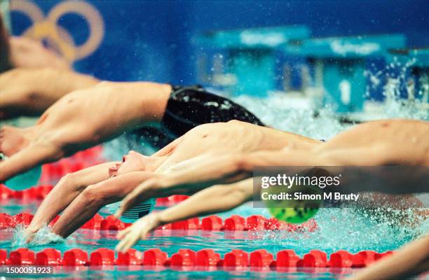 Aaron Peirsol of the USA in action in the 200m Backstroke Semifinal during the Olympics at the Sydney International Aquatic Centre on September 20th,...