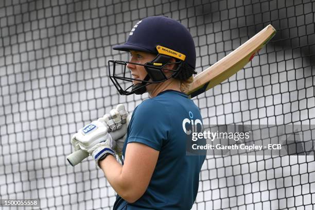 England captain Heather Knight during a nets session at Trent Bridge on June 20, 2023 in Nottingham, England.