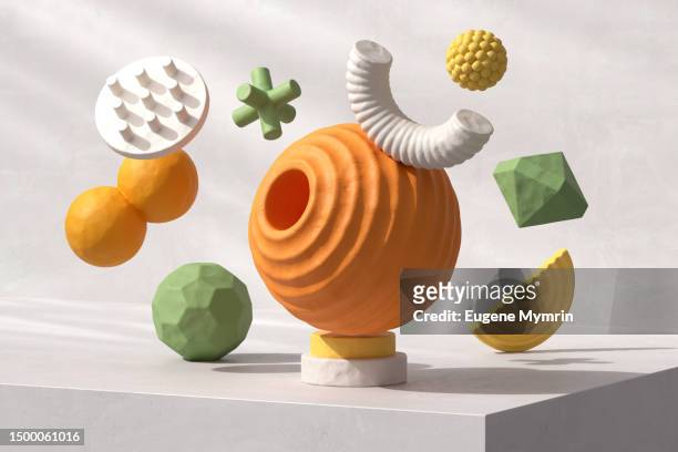 3d abstract background of clay geometric shapes - clay stock pictures, royalty-free photos & images