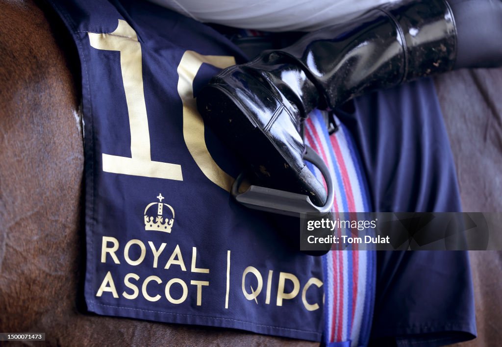 Ascot Ppostcode Royal Ascot logo is seen on day one during Royal Ascot 2023 at Ascot ...