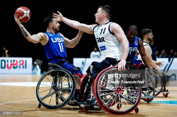 Steve Serio of USA controls the ball against Philip Pratt of Great Britain during the IWBF Wheelchair Basketball World Championships 2022 Men's Final...