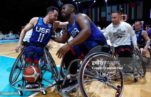 Steve Serio and Brian Bell of USA celebrates victory after the IWBF Wheelchair Basketball World Championships 2022 Men's Final match between USA and...