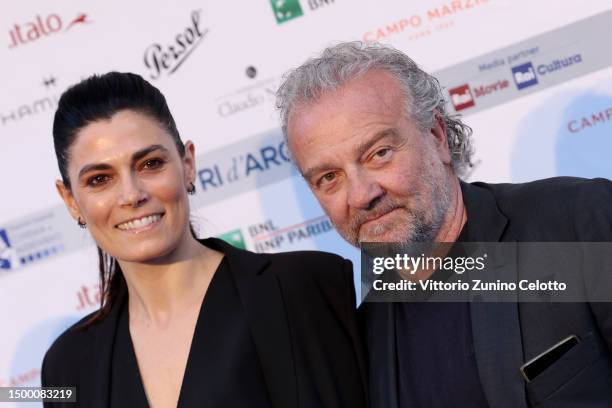 Valeria Solarino and Giovanni Veronesi attend the 77th Nastri D'Argento 2023 - Cinema at Maxxi on June 20, 2023 in Rome, Italy.