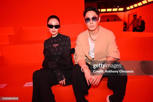 Elane Zhong and Vanness Wu attend the Li-Ning Menswear Spring/Summer 2024 show as part of Paris Fashion Week on June 20, 2023 in Paris, France.