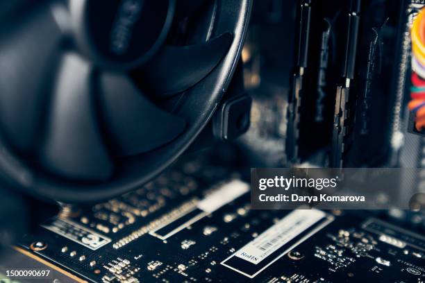 wires, motherboard, computer interior, technology concept with copy space. - pc components stock pictures, royalty-free photos & images