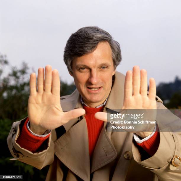 American actor Alan Alda frames the shot with his hands in Los Angeles, California, April 1981.