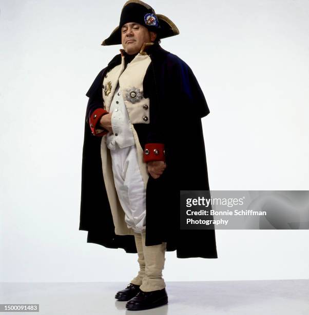 American actor Danny DeVito poses as Napoleon Bonaparte for the American comedy film Get Shorty in Los Angeles, California, circa 1995.