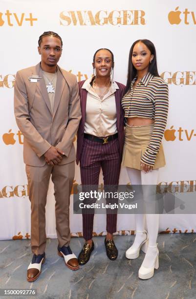 Isaiah Hill, Brittany Sykes and Quvenzhané Wallis attends Apple TV+ “Swagger” Season 2 Juneteenth Screening with creator Reggie Rock Bythewood and...