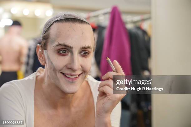 Kristian Lavercombe prepares to go on stage to perform in the Rocky Horror Show fifty years after its world premier to about 60 people in London on...