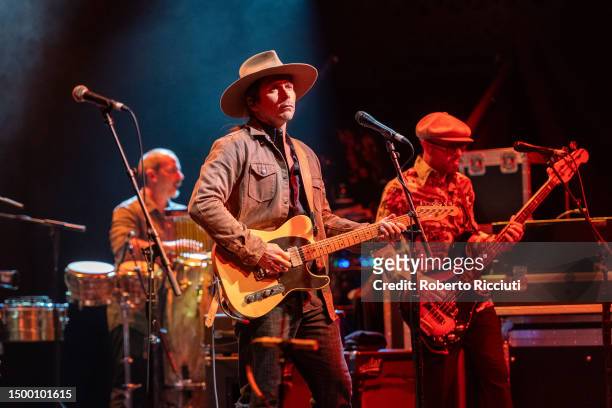 Tato Melgar, Lukas Nelson and Corey McCormick of Promise of the Real perform on stage at Glasgow’s Old Fruitmarket on June 20, 2023 in Glasgow,...