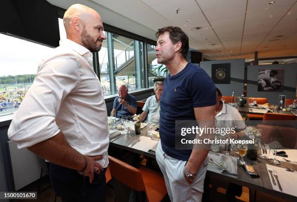 Heiko Westermann and Ronny Teuber attend the DFB All-Stars meeting at Veltins Arena on June 20, 2023 in Gelsenkirchen, Germany.