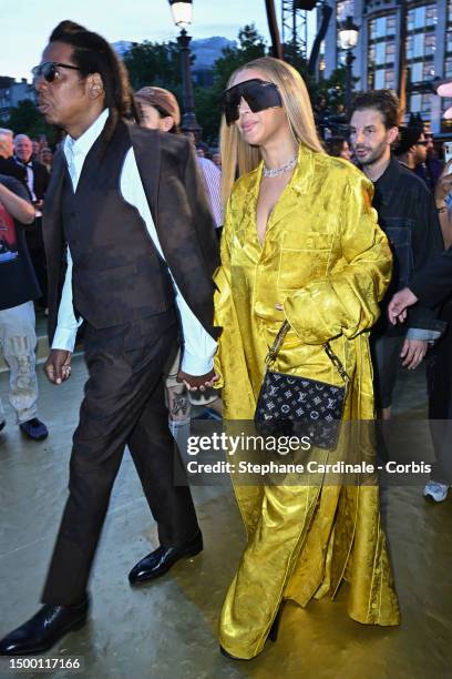 Jay Z and Beyoncé attend the Louis Vuitton Menswear Spring/Summer 2024 show as part of Paris Fashion Week on June 20, 2023 in Paris, France.