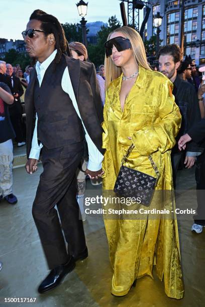 Jay Z and Beyoncé attend the Louis Vuitton Menswear Spring/Summer 2024 show as part of Paris Fashion Week on June 20, 2023 in Paris, France.