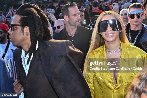 Jay Z and Beyoncé attend the Louis Vuitton Menswear Spring/Summer 2024 show as part of Paris Fashion Week on June 20, 2023 in Paris, France.