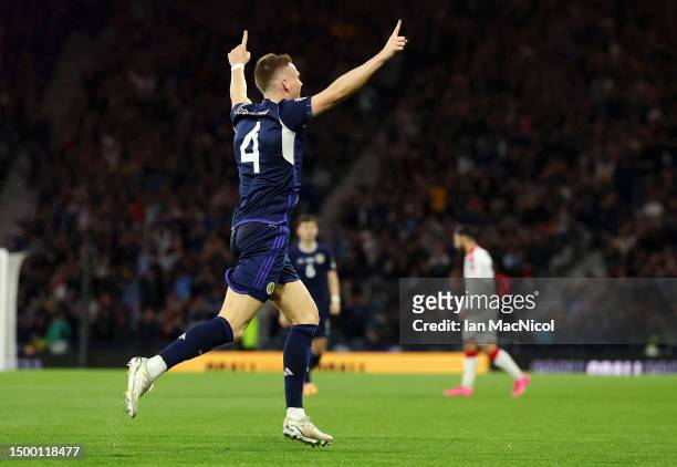 Scott McTominay of Scotland celebrates after scoring the team's second goal during the UEFA EURO 2024 qualifying round group A match between Scotland...