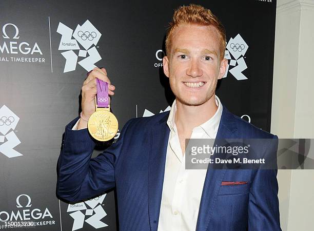 Great Britain Olympic athlete Greg Rutherford attends 'Athletics Night' at OMEGA House, OMEGA's official residence during the London 2012 Olympic...