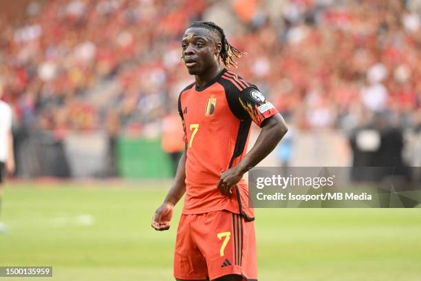 Jeremy Doku of Belgium during the Euro 2024 qualification match between Belgium and Austria, Group F, June 17, 2023 in Brussels, Belgium.