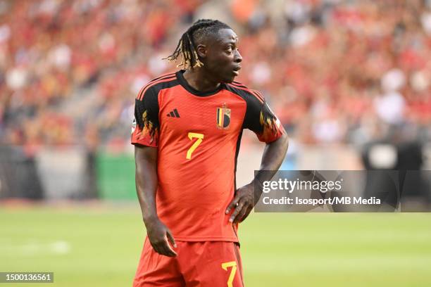 Jeremy Doku of Belgium during the Euro 2024 qualification match between Belgium and Austria, Group F, June 17, 2023 in Brussels, Belgium.