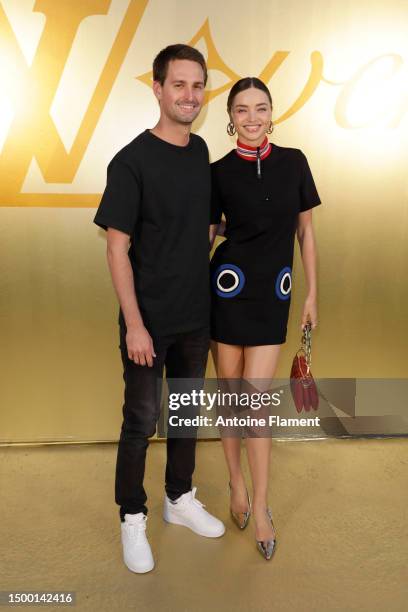 Evan Spiegel and Miranda Kerr attend the Louis Vuitton Menswear Spring/Summer 2024 show as part of Paris Fashion Week on June 20, 2023 in Paris,...