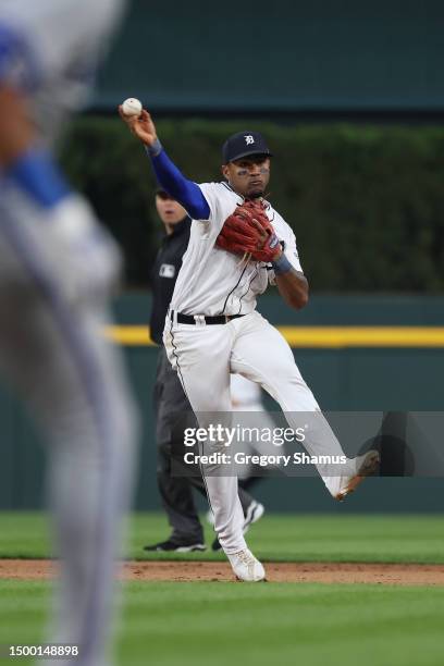 Jonathan Schoop of the Detroit Tigers plays against the Kansas City Royals at Comerica Park on June 19, 2023 in Detroit, Michigan.