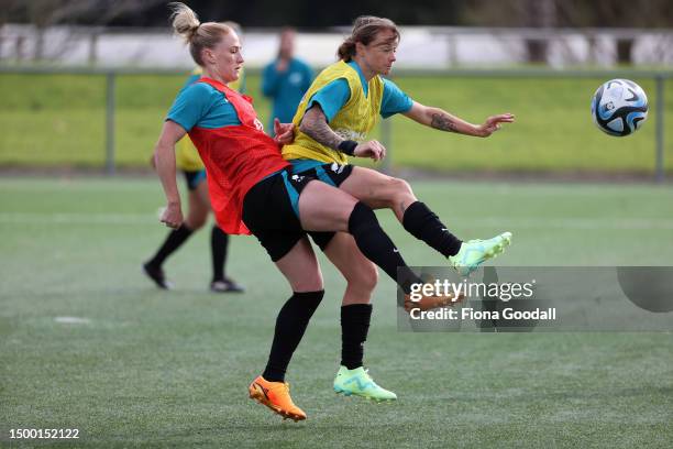 Bott kicks the ball during a New Zealand Football Ferns training session at North Harbour Stadium on June 21, 2023 in Auckland, New Zealand.