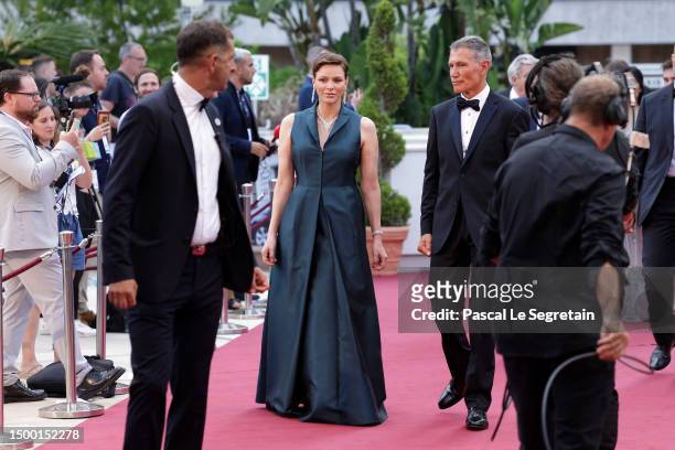 Princess Charlene of Monaco and Laurent Puons arrive at the "Nymphes D'Or - Golden Nymphs" Award Ceremony during the 62nd Monte Carlo TV Festival on...