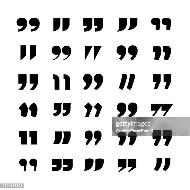 ilustraciones, imágenes clip art, dibujos animados e iconos de stock de comillas conjunto de iconos vectoriales abstractos - comillas signo de puntuación