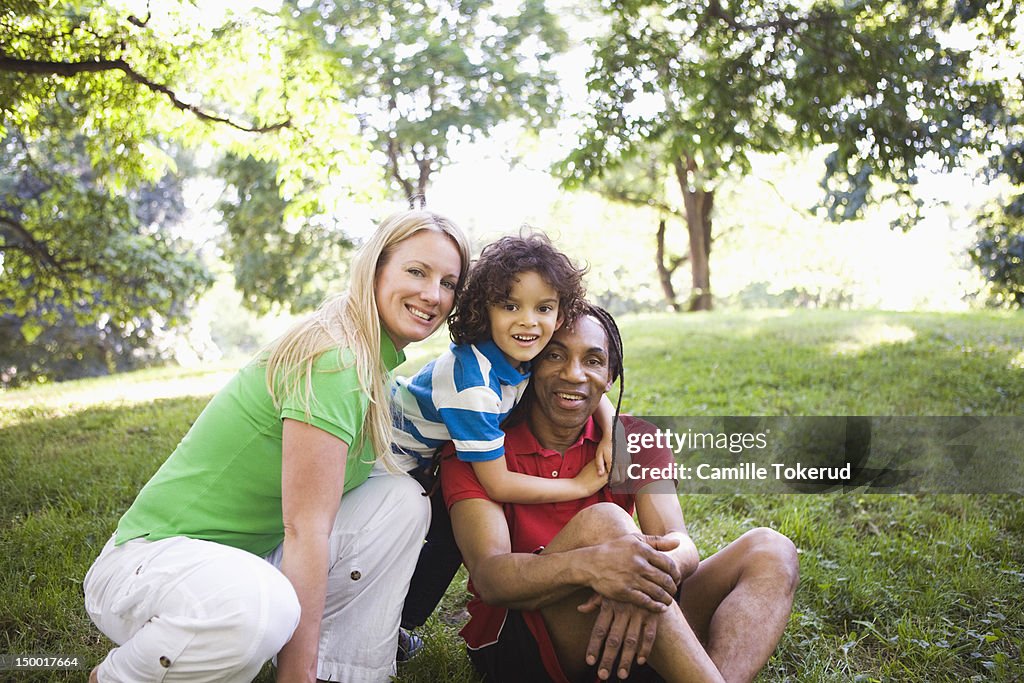 Portrait of a family in park