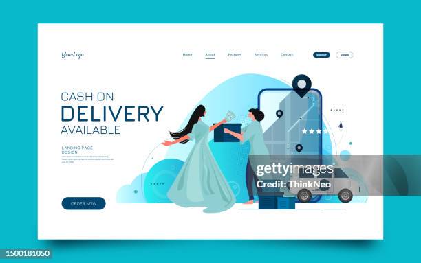 cash on delivery abstract concept - salesman flat design stock illustrations