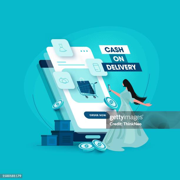 online shopping with smartphone. e-commerce concept. - fish cod stock illustrations