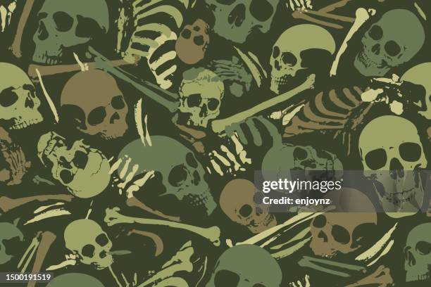 seamless camouflaged skulls and bones pattern - camo pants stock illustrations