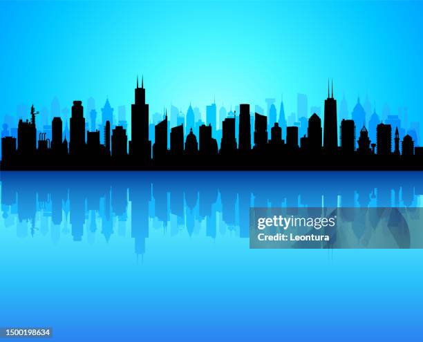 chicago (all buildings are complete and moveable) - chicago skyline night stock illustrations