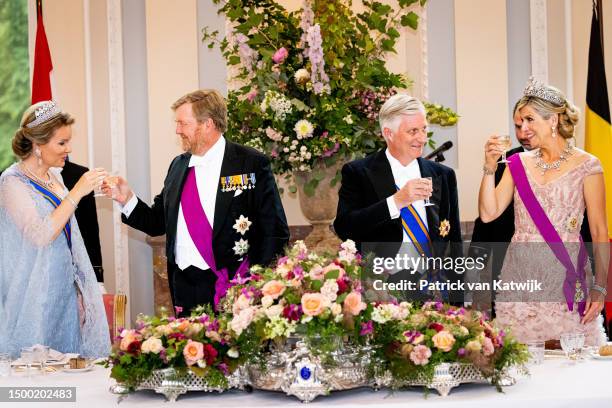 Queen Mathilde of Belgium, King Willem-Alexander of The Netherlands, King Philippe of Belgium and Queen Maxima of The Netherlands during the state...