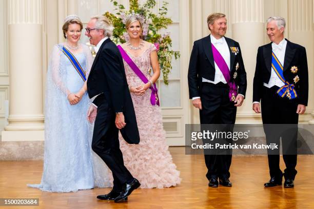 Queen Mathilde of Belgium, Queen Maxima of The Netherlands, King Willem-Alexander of The Netherlands and King Philippe of Belgium with the fashion...
