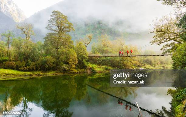 touristes randonnant à l’extérieur. - lac reflection lake photos et images de collection