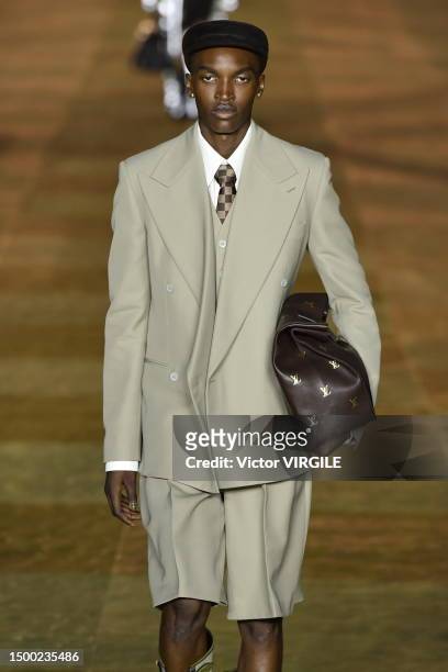 Model walks the runway during the Louis Vuitton Ready to Wear Spring/Summer 2024 fashion show as part of the Paris Men Fashion Week on June 20, 2023...