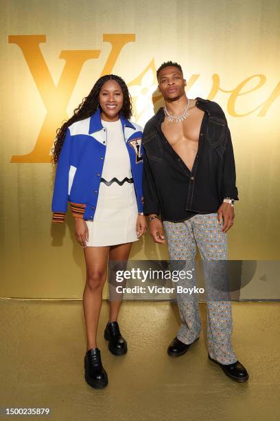 Nina Westbrook and Russell Westbrook attend the Louis Vuitton Menswear Spring/Summer 2024 show as part of Paris Fashion Week on June 20, 2023 in...