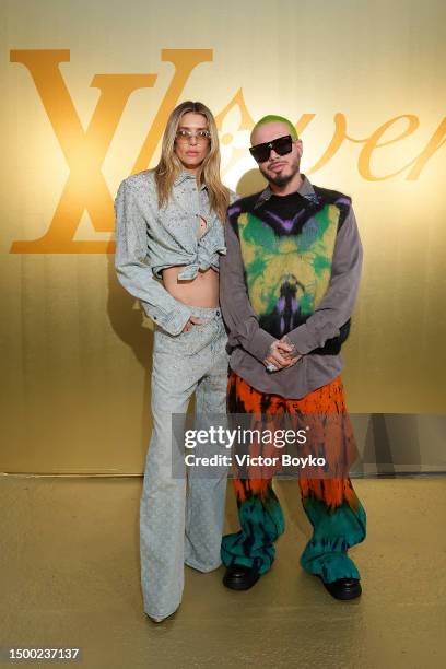 Valentina Ferrer and J Balvin attend the Louis Vuitton Menswear Spring/Summer 2024 show as part of Paris Fashion Week on June 20, 2023 in Paris,...