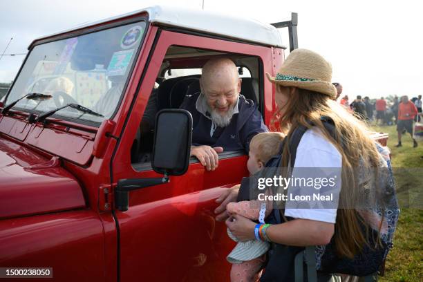 Festival founder Michael Eavis is seen after the 8am public opening of the campsites on Day 1 of Glastonbury Festival 2023 on June 21, 2023 in...