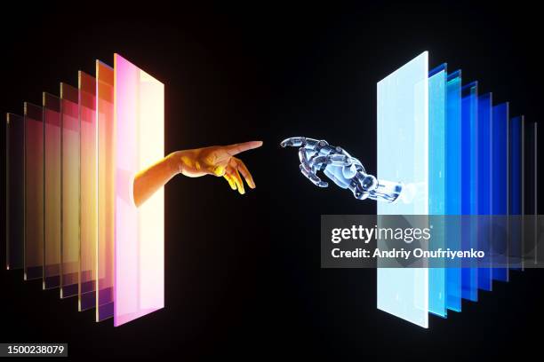touching virtual - inteligencia artificial fotografías e imágenes de stock