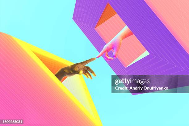 touching virtual - conceptual ideas abstract stock-fotos und bilder