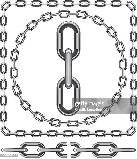 chain links in a square and a circle isolated on white - broken chain link fence stock illustrations