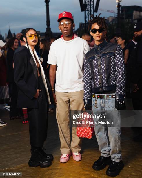 Willow Smith, Tyler, the Creator and Jaden Smith attend the the Louis Vuitton Menswear Spring/Summer 2024 show as part of Paris Fashion Week on June...