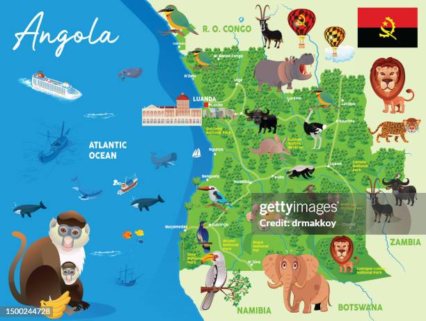 ilustraciones, imágenes clip art, dibujos animados e iconos de stock de mapa de viaje de angola - naufragio