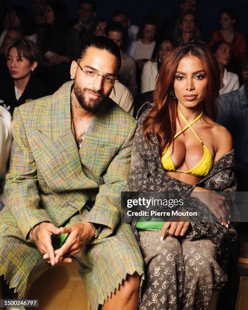 Maluma and Anitta attend the the Louis Vuitton Menswear Spring/Summer 2024 show as part of Paris Fashion Week on June 20, 2023 in Paris, France.