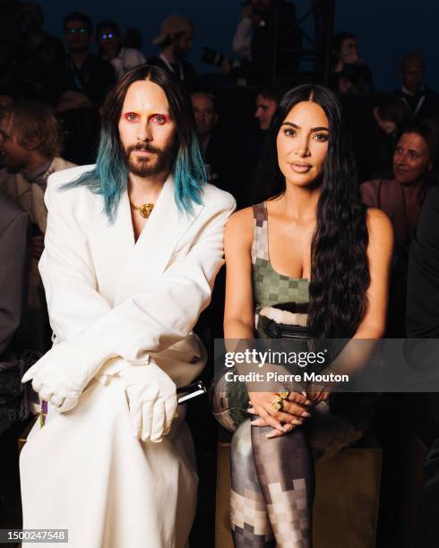 Jared Leto and Kim Kardashian attend the the Louis Vuitton Menswear Spring/Summer 2024 show as part of Paris Fashion Week on June 20, 2023 in Paris,...
