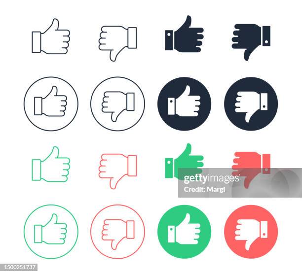 like and dislike icons set. thumbs up and thumbs down icons. - thumbs down stock illustrations