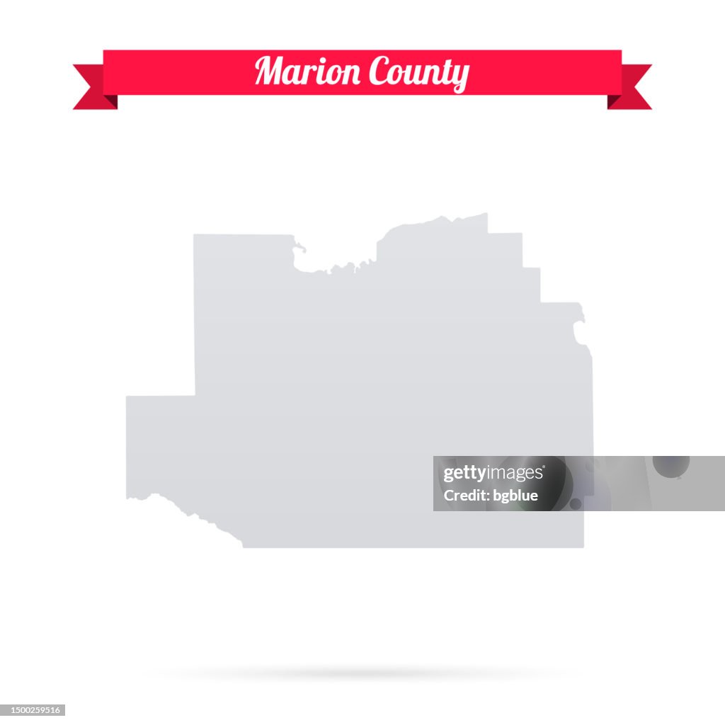 Marion County, Florida. Map on white background with red banner