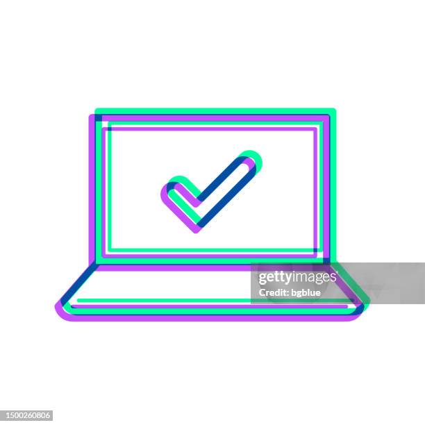 laptop with check mark. icon with two color overlay on white background - checkbox stock illustrations